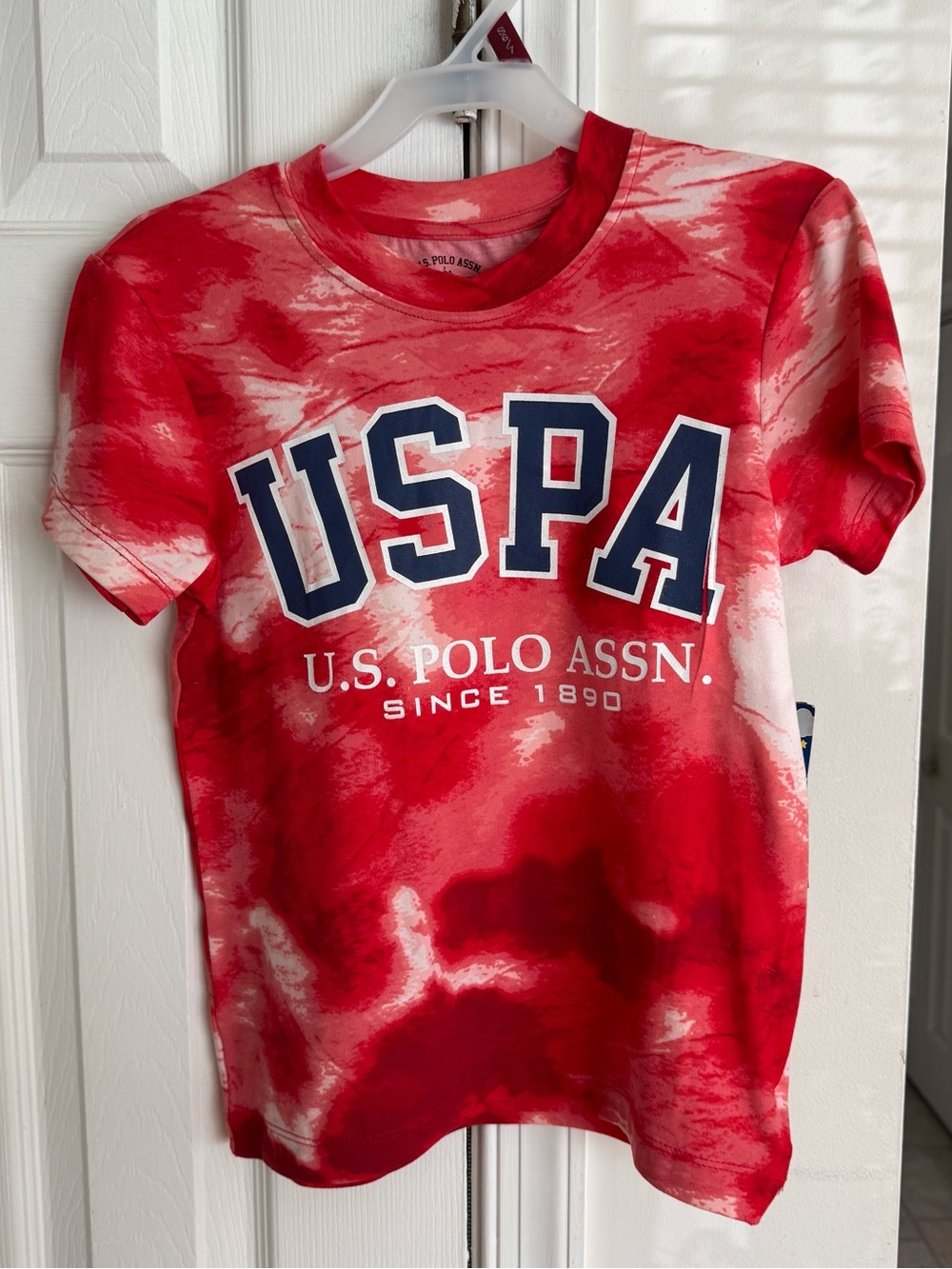 US Polo Assn Boys Pajama Set 6/7 Red Tie Dye USA Shirt Gray Shorts SleepWear New - Picture 2 of 16